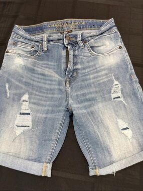 American Eagle Outfitters Light Blue Distressed Denim Shorts